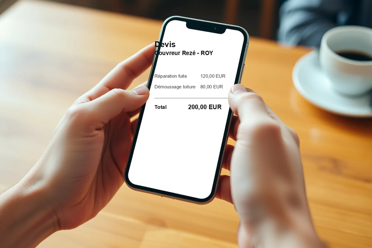 Devis couvreur à Rezé détaillé et transparent affiché sur smartphone